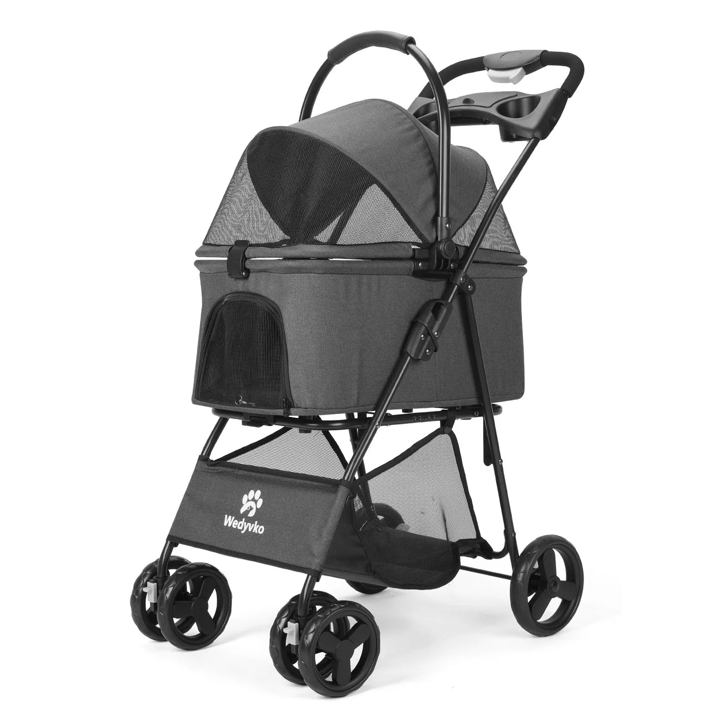 Compact Folding Pet Stroller With Removable Carrier For Dogs