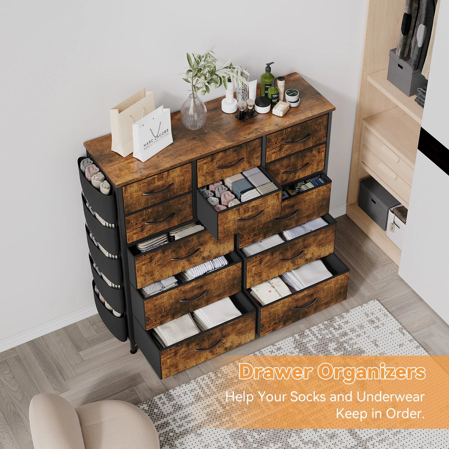 HiMISS 12 Drawer Fabric Storage Bedroom Dresser With Metal Frame