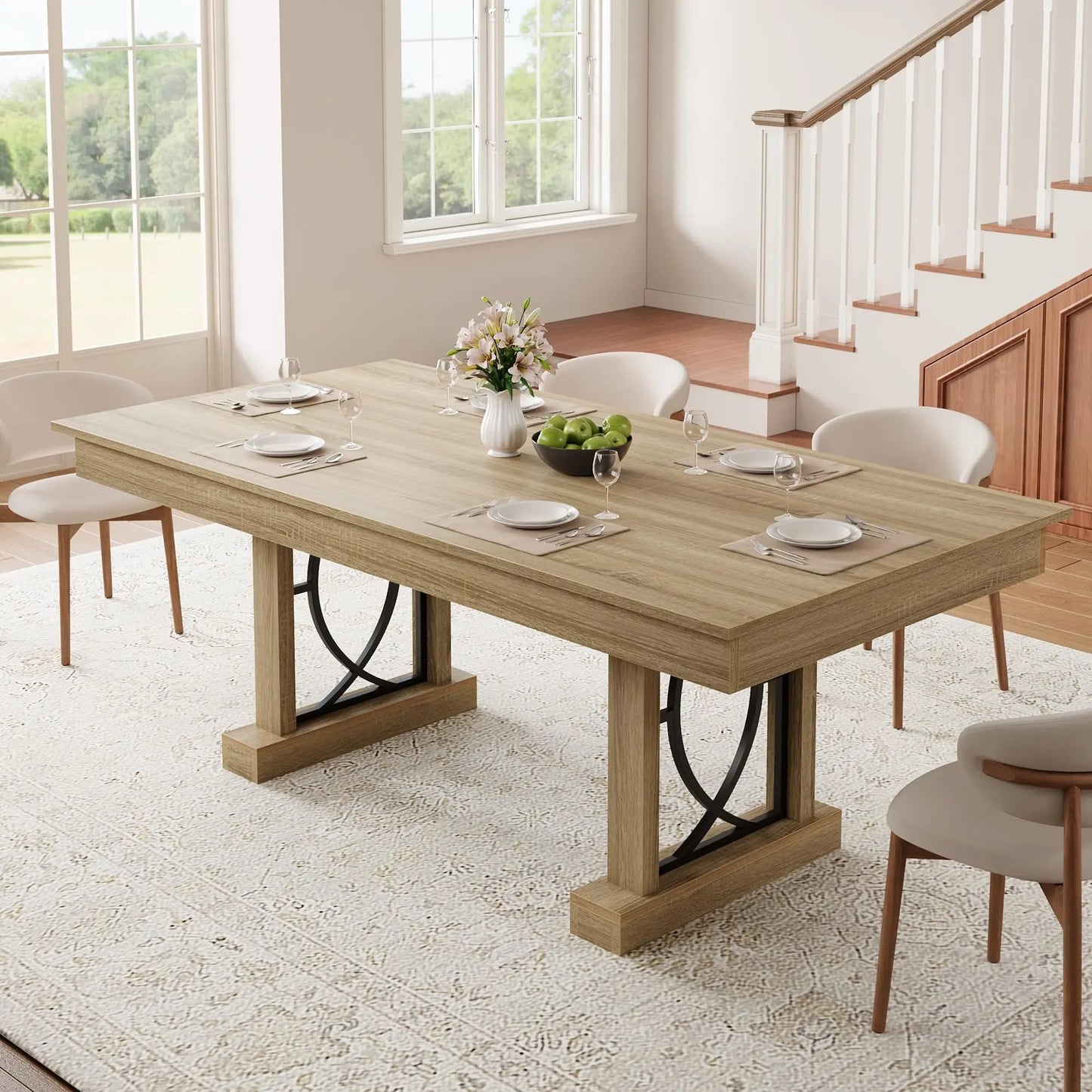 HobbyLane Wood Dining Table With Storage Drawers And Heavy Base