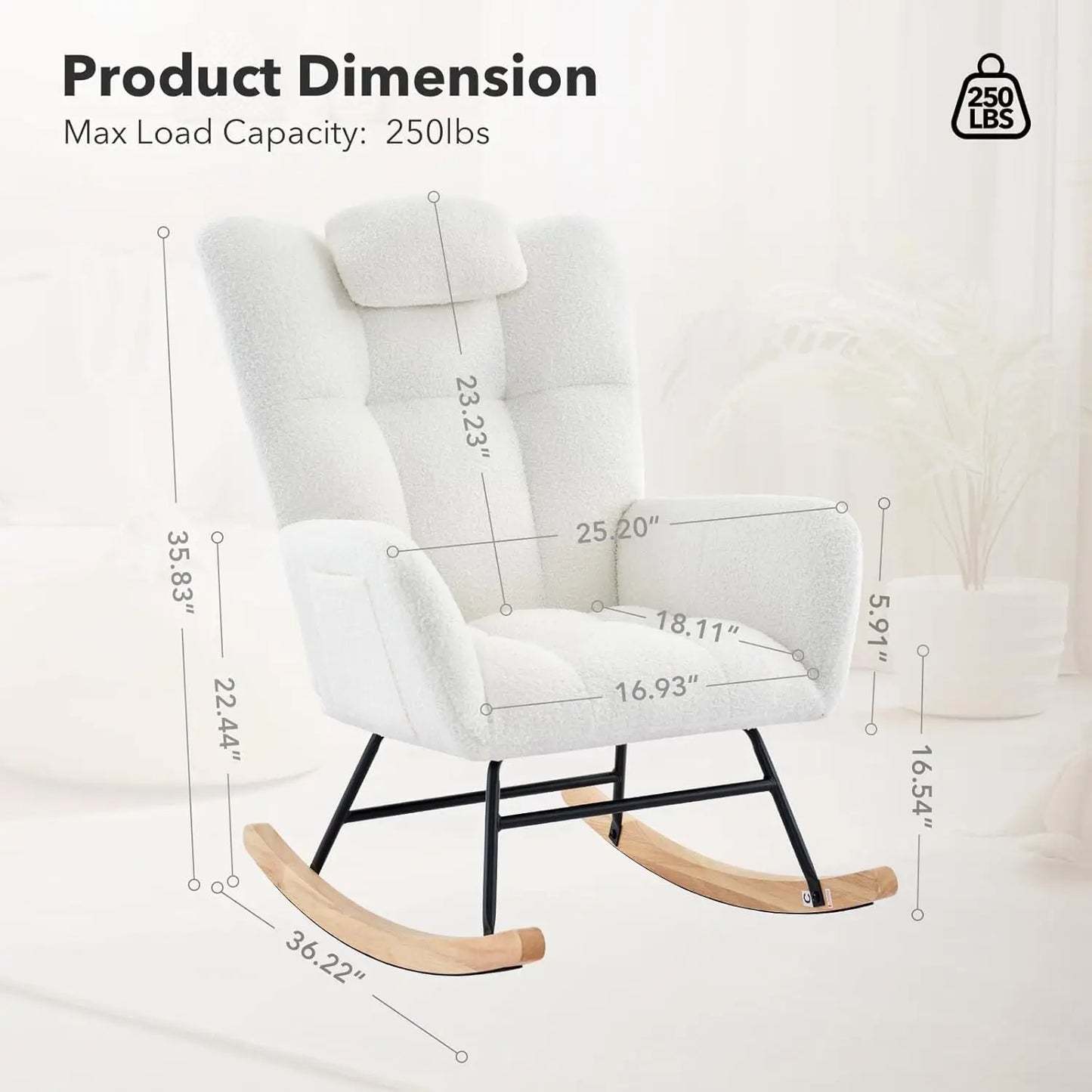 Studyset Modern Boucle Rocking Chair With Side Pocket High Backrest