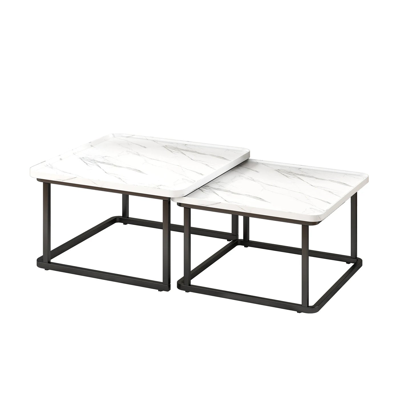 HiMISS Square Fluted Nesting Coffee Tables Set of Two
