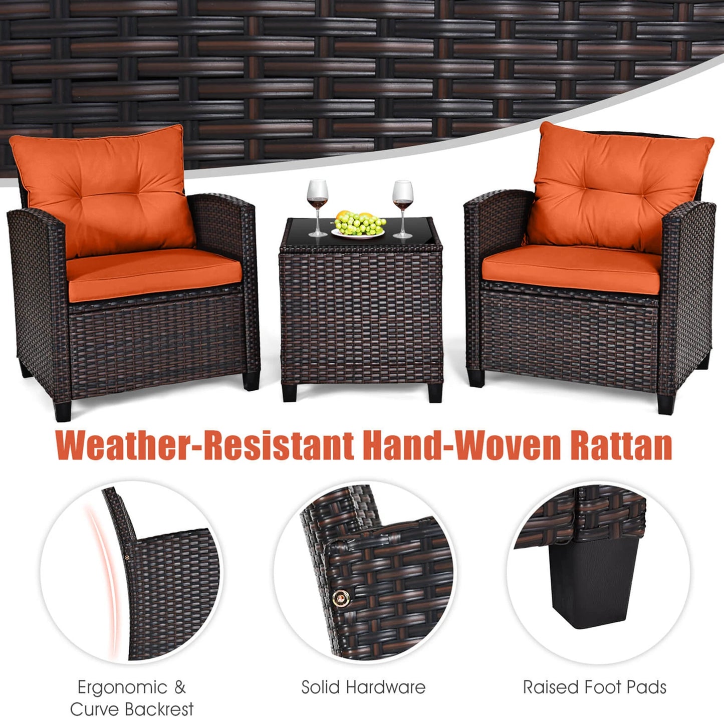 Homasis Outdoor Rattan Conversation Set With Cushions