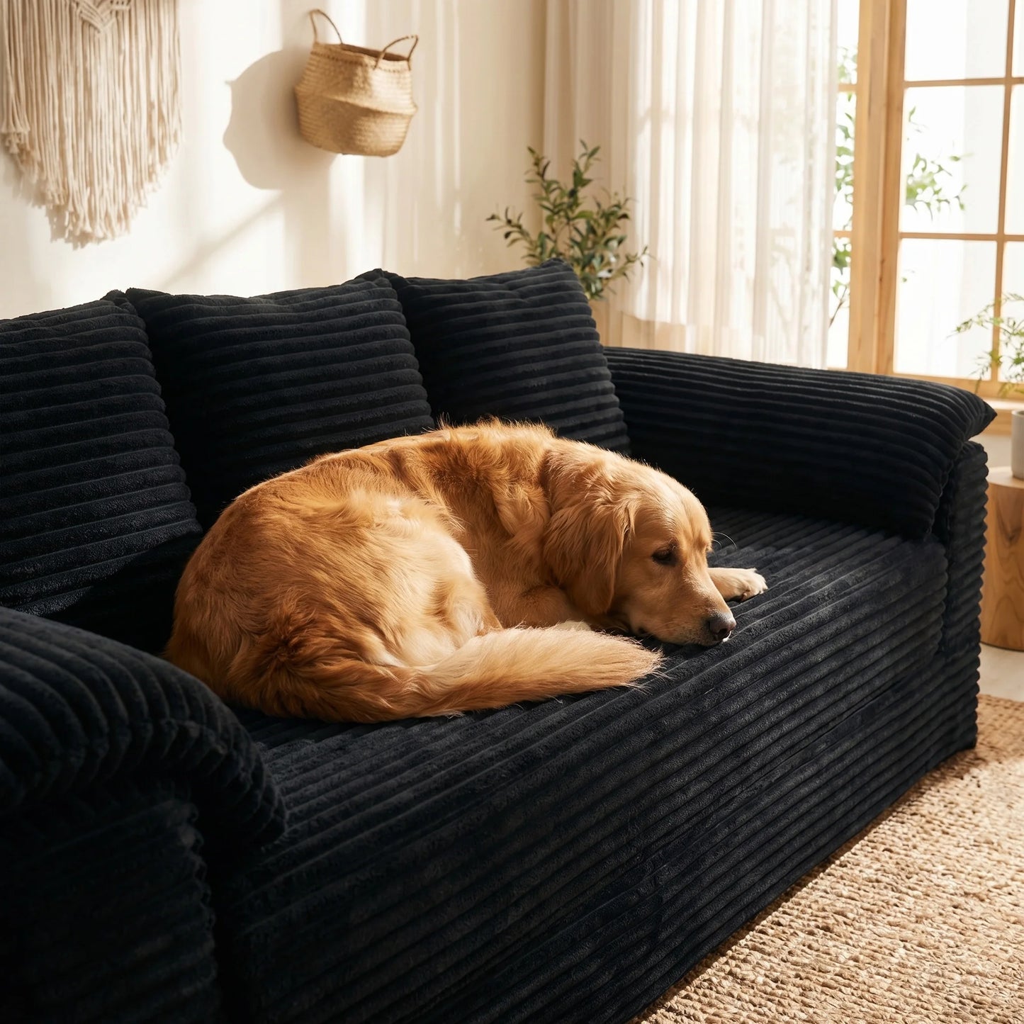 Modern Corduroy Modular Sofa With Reversible Cushions And Cup Holder