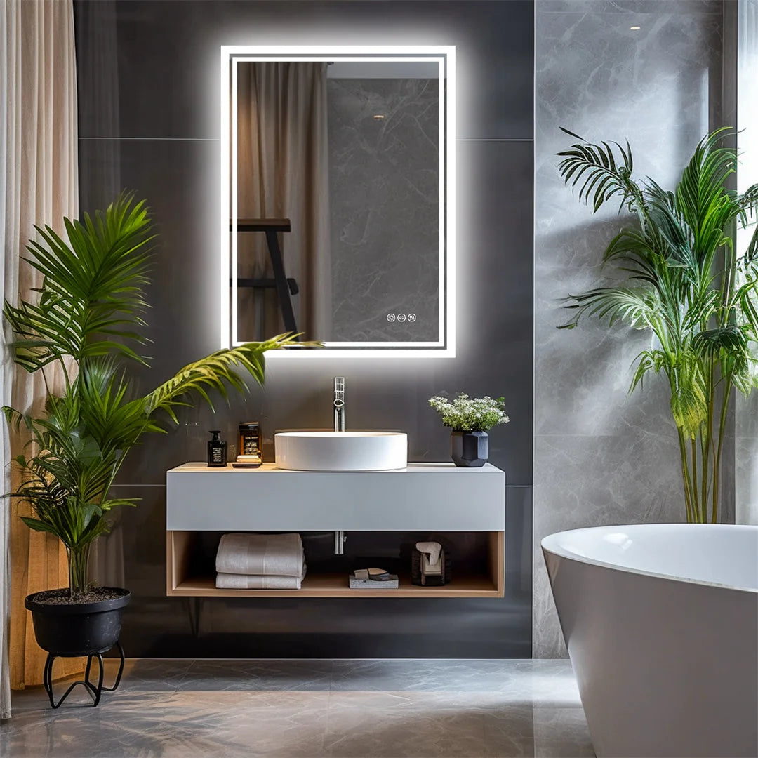 Luvodi Frameless LED Backlight Bathroom Mirror With Defog Touch Control