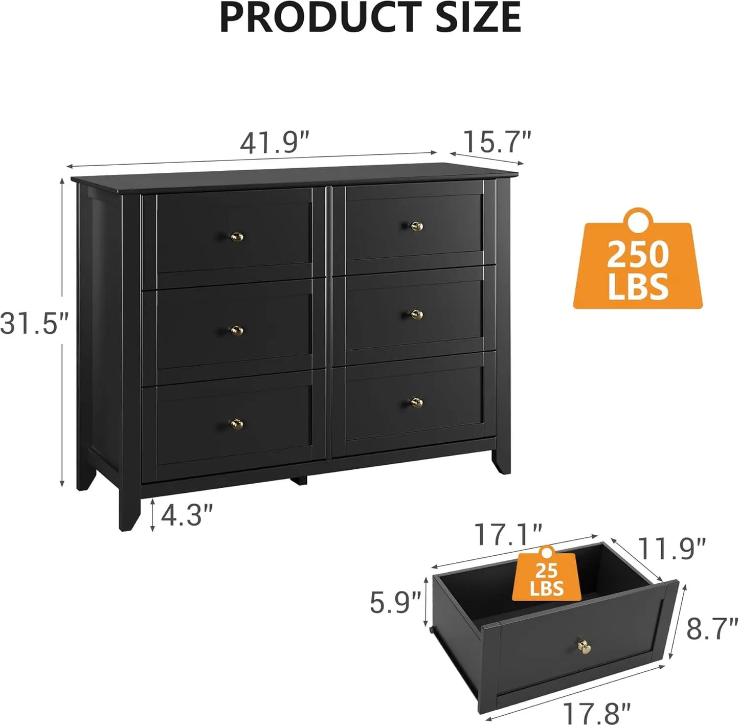 Modern Solid Wood Six Drawer Dresser Bedroom Living Room Cabinet