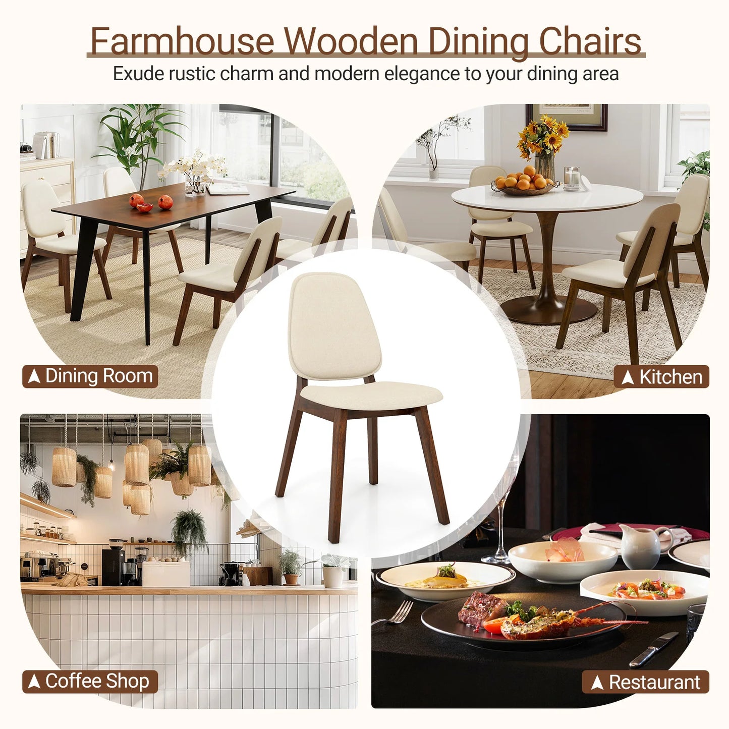 Homasis Upholstered Linen Dining Chair Set With Wooden Frame Design
