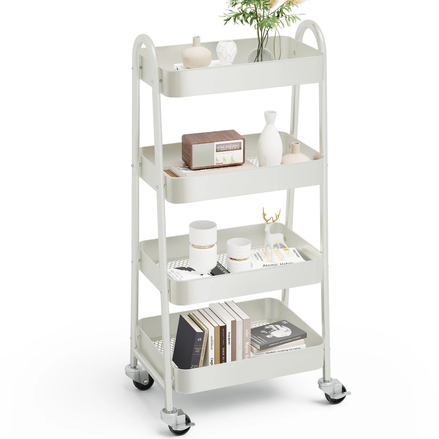 JHK Durable Metal Kitchen Storage Cart With Lockable Wheels