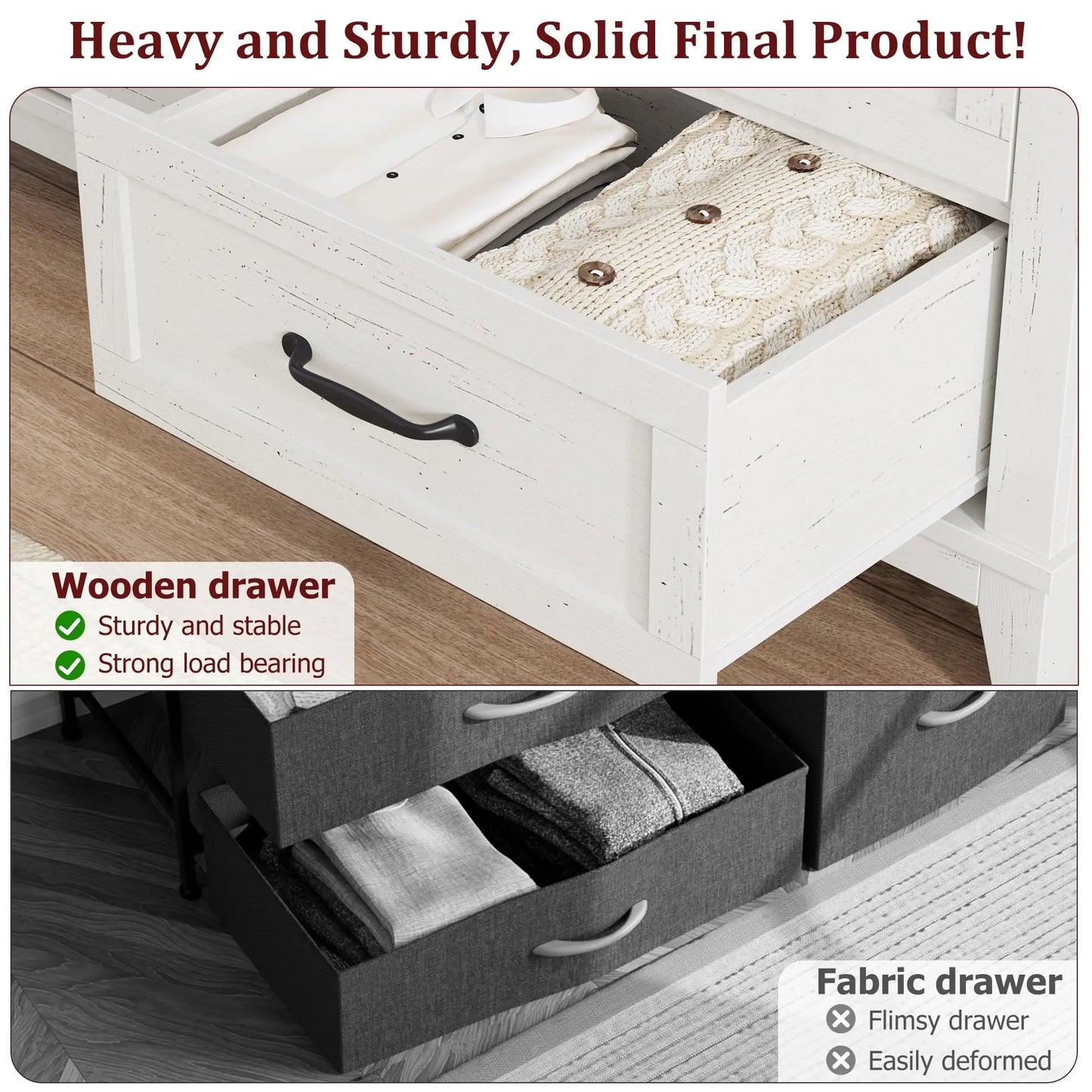 Six Drawer Freestanding Bedroom Dresser Wooden Storage Chest
