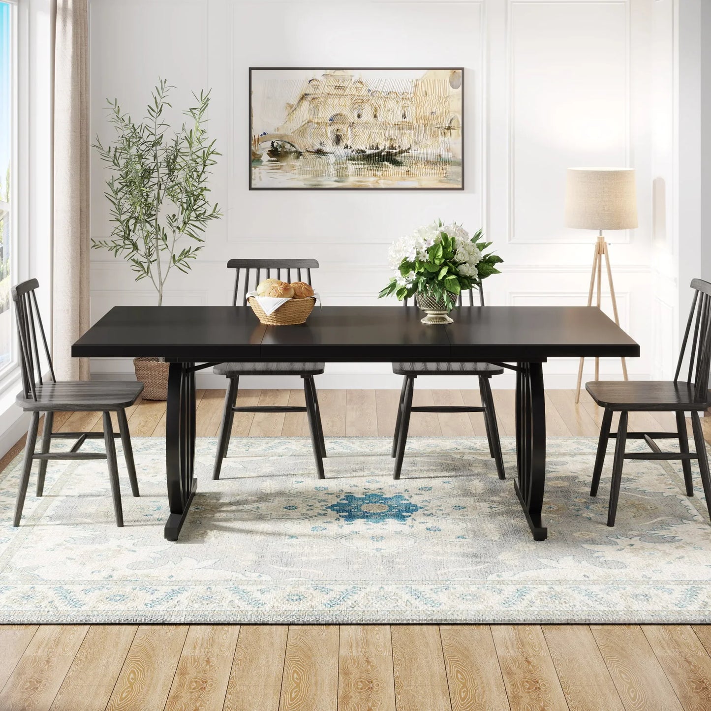 Tribesigns Modern Industrial Metal Frame Wooden Dining Table