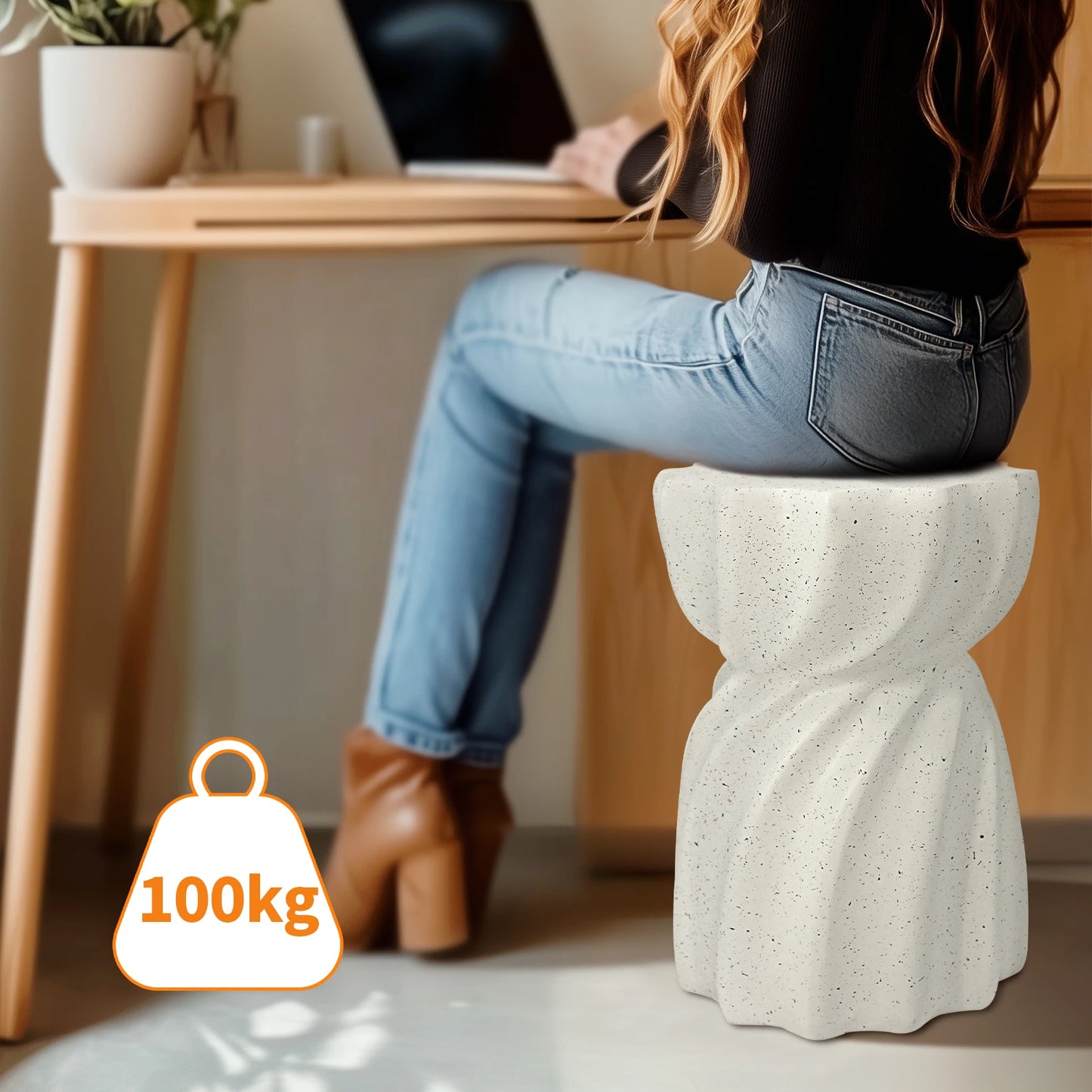 Modern Concrete Hourglass Side Table For Patio And Home Office
