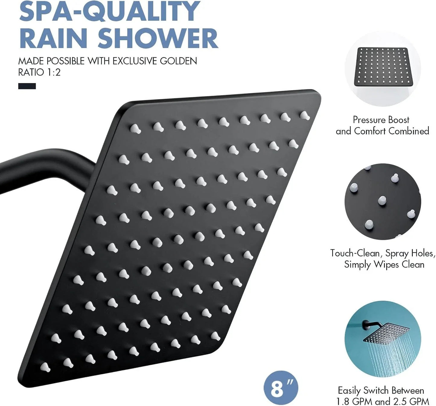 Square Stainless Steel Wall Mounted Shower System With Mixer Valve