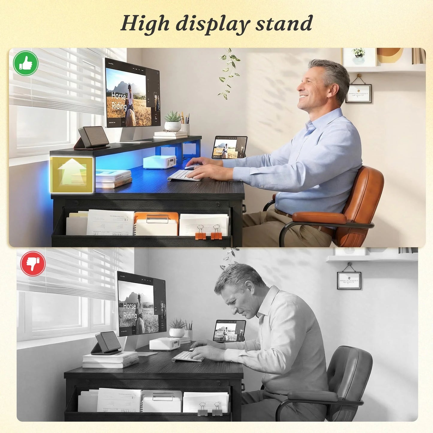 EnHomee Modern Office Desk With Power Outlets And Led Lighting