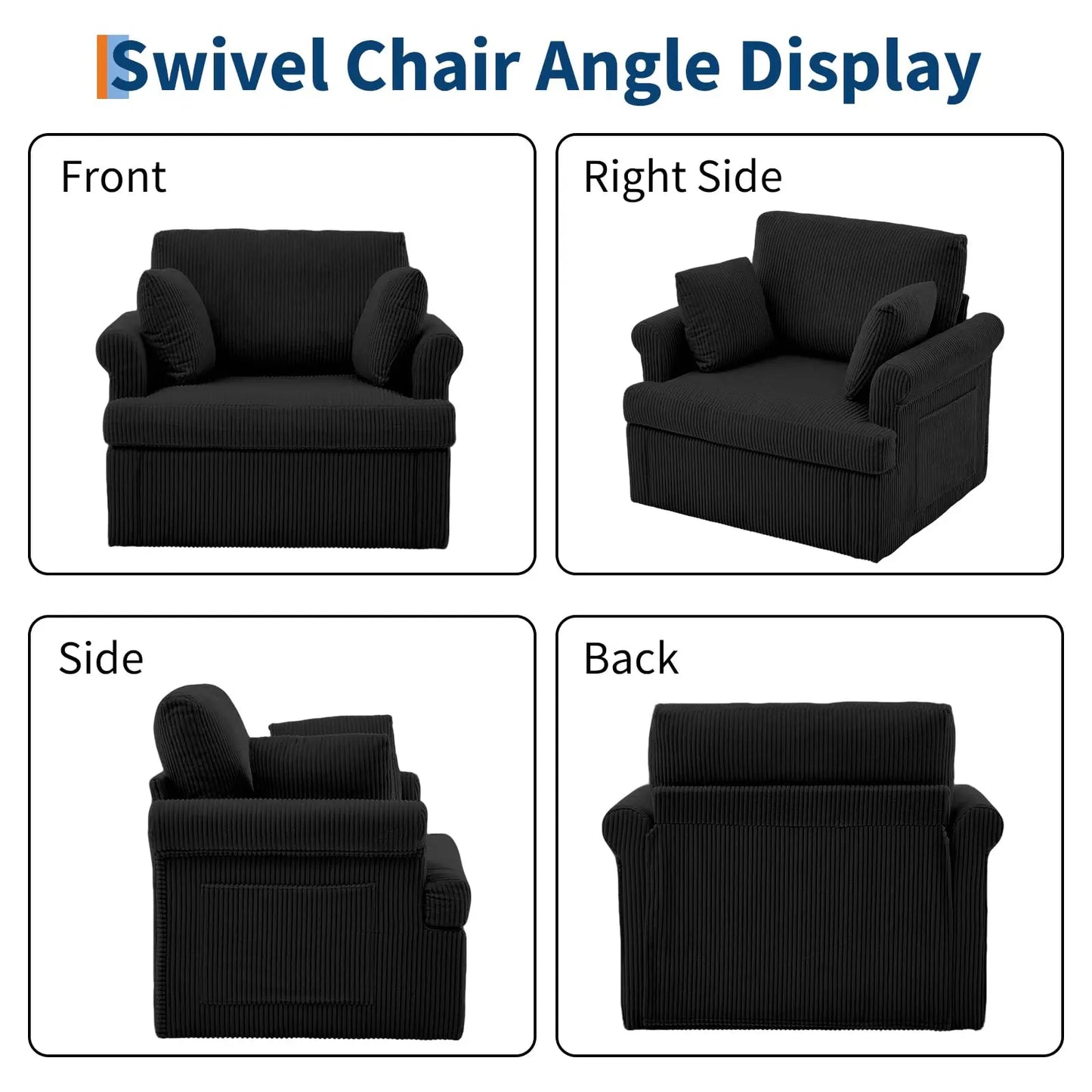 HiMISS 360 Swivel Barrel Armchair With Pillows And Storage Pockets