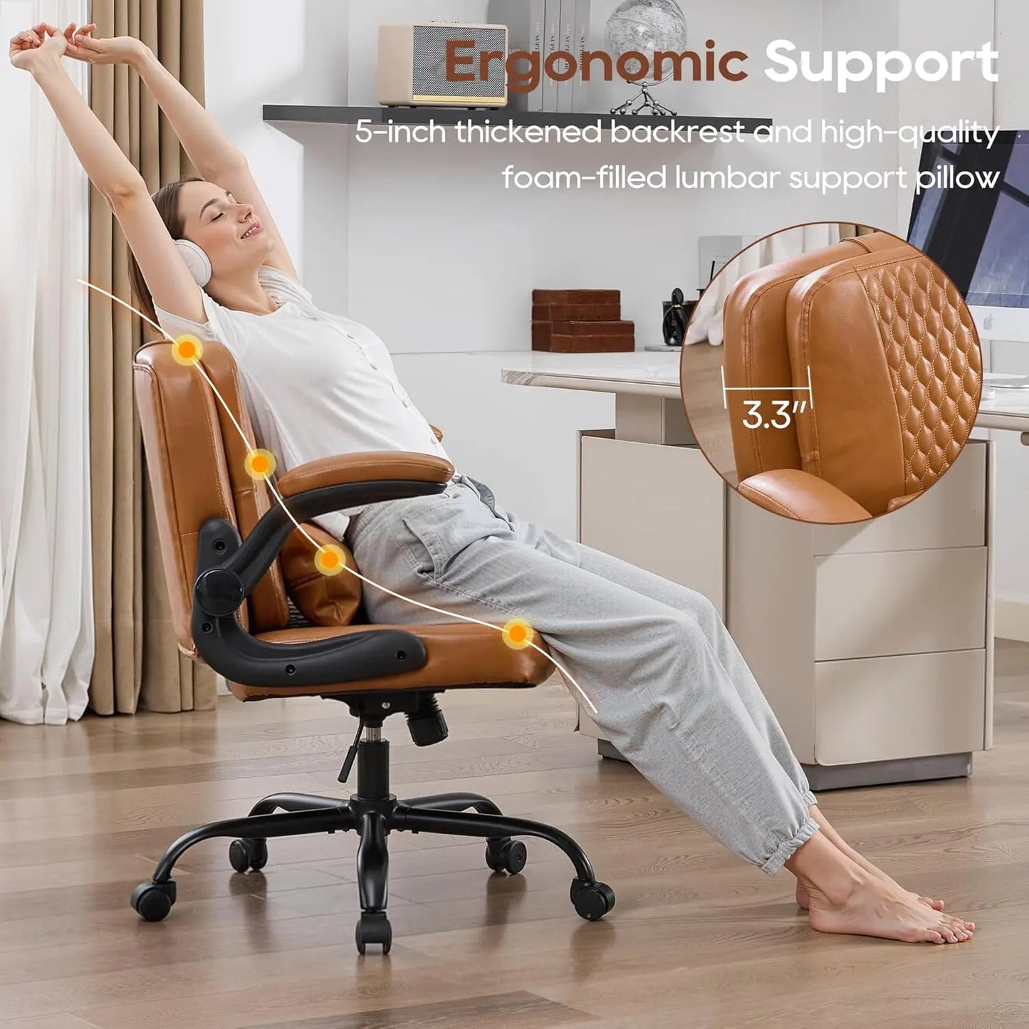 TCGBKAF Ergonomic Office Chair With Flip Backrest And PU Leather
