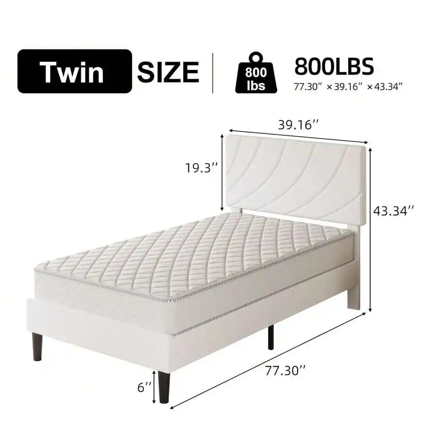 Modern Upholstered Platform Bed Frame With Adjustable Linen Headboard