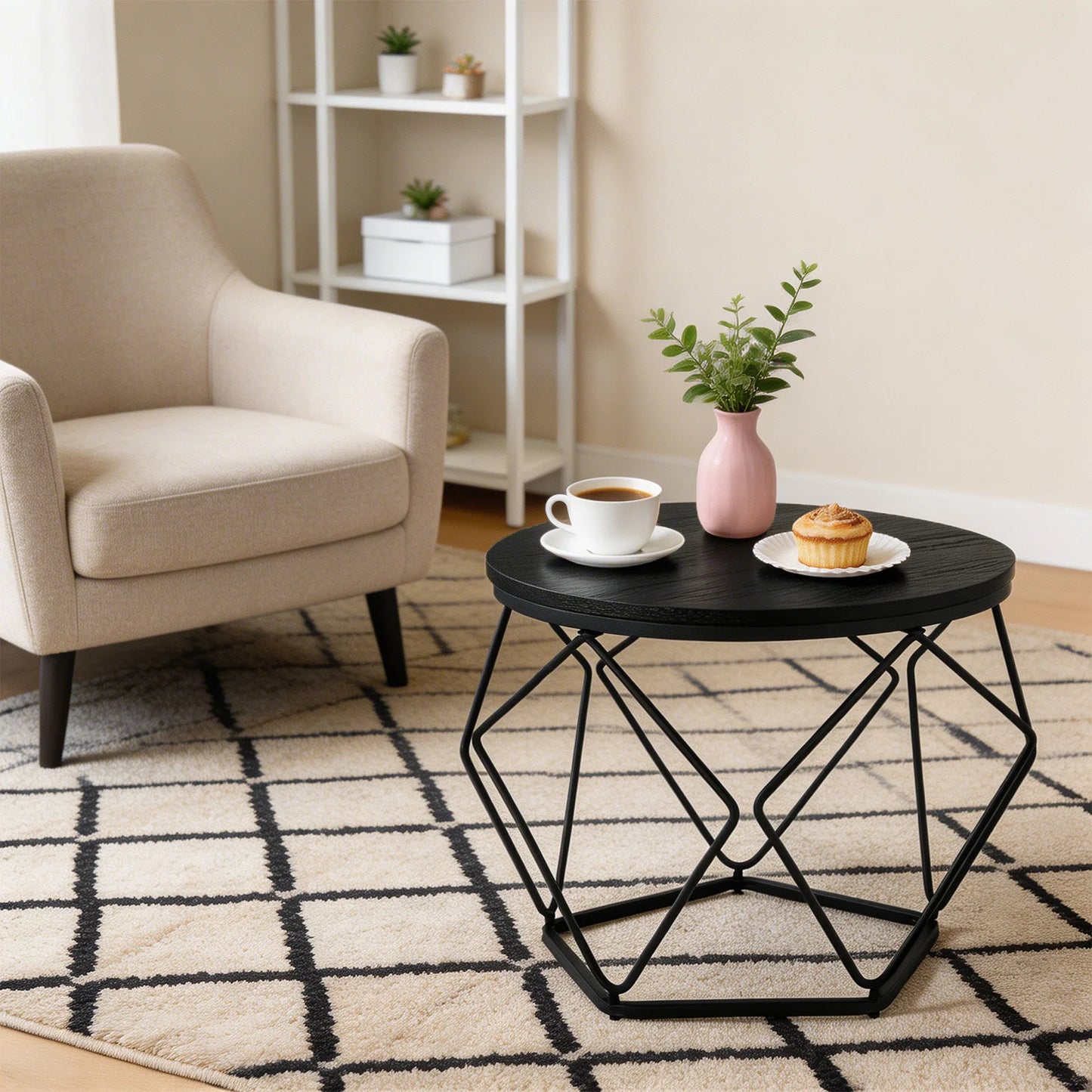 JHK Round Geometric Nested Coffee Table Set For Living Room