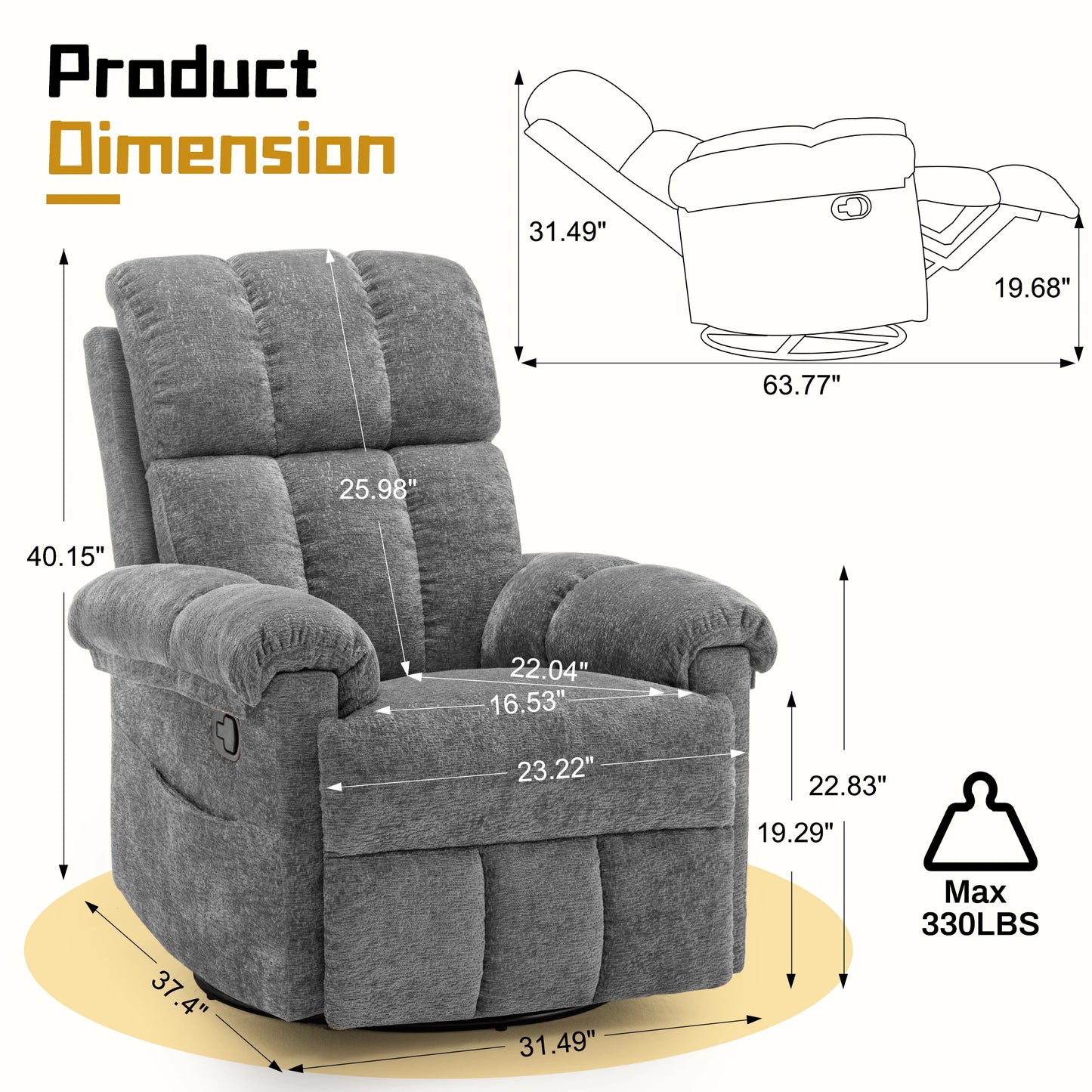 Korser Swivel Rocker Recliner Chair For Small Living Spaces