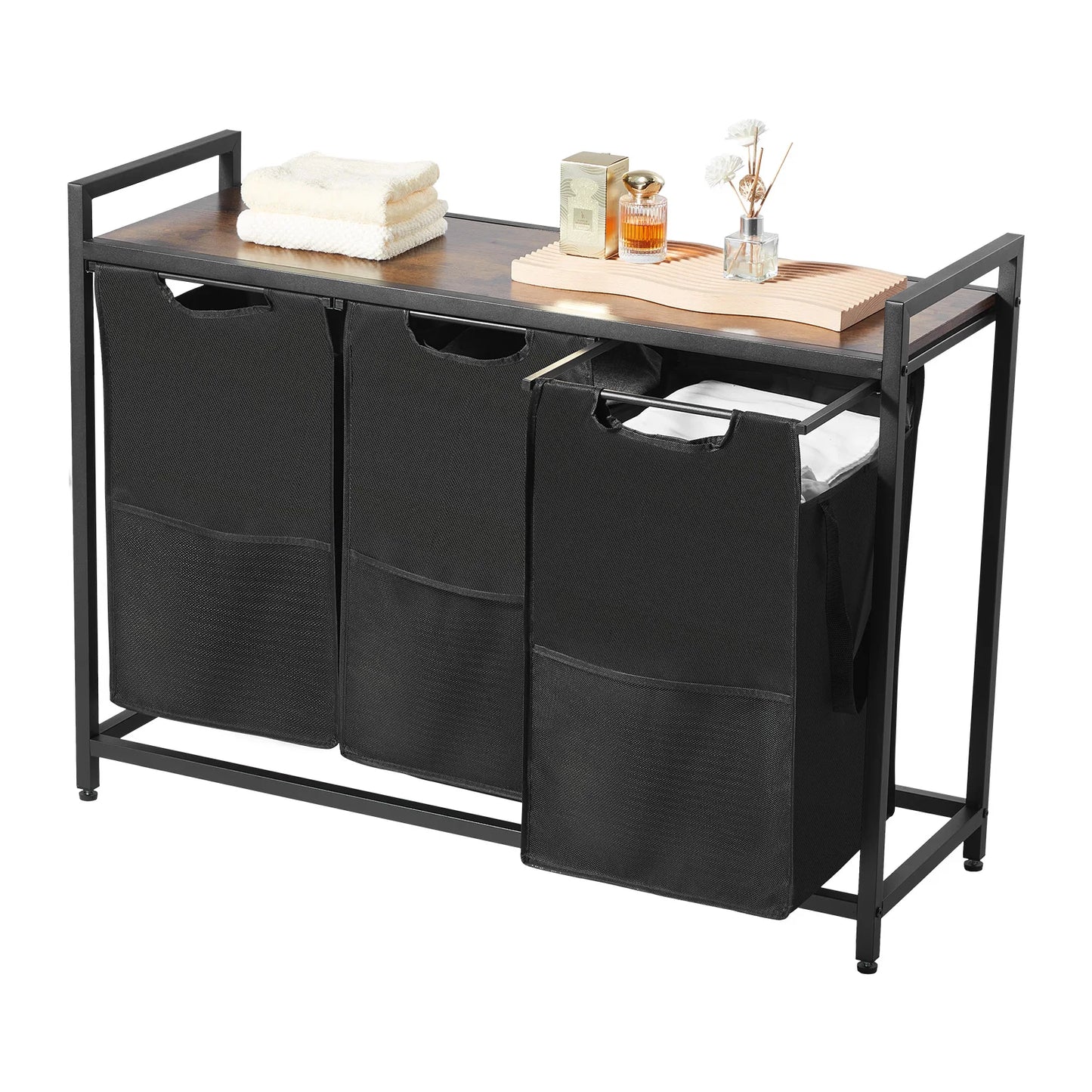 SucceBuy Dual Compartment Laundry Sorter Basket With Metal Frame