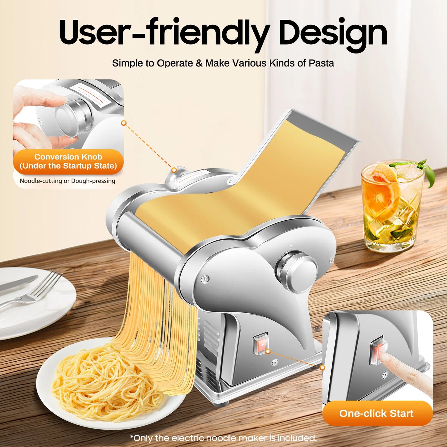 Electric Pasta Maker Machine With Stainless Steel Noodle Cutter