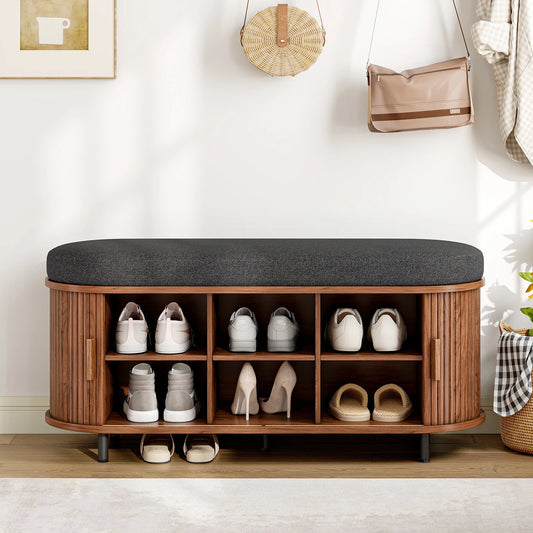 Three Tier Wooden Shoe Storage Bench With Cushioned Seat