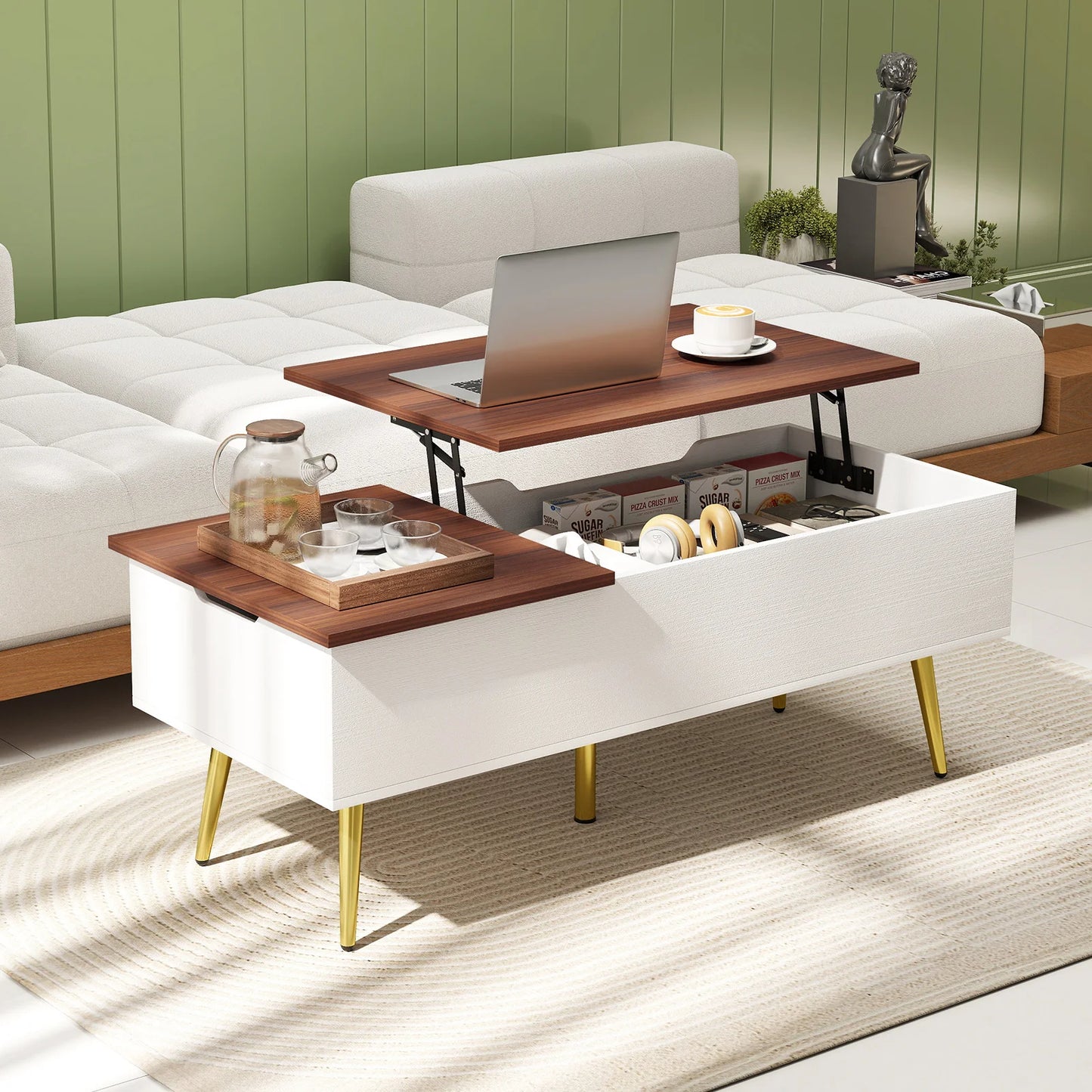 Homasis Lift Top Coffee Table With Split Top Hidden Storage
