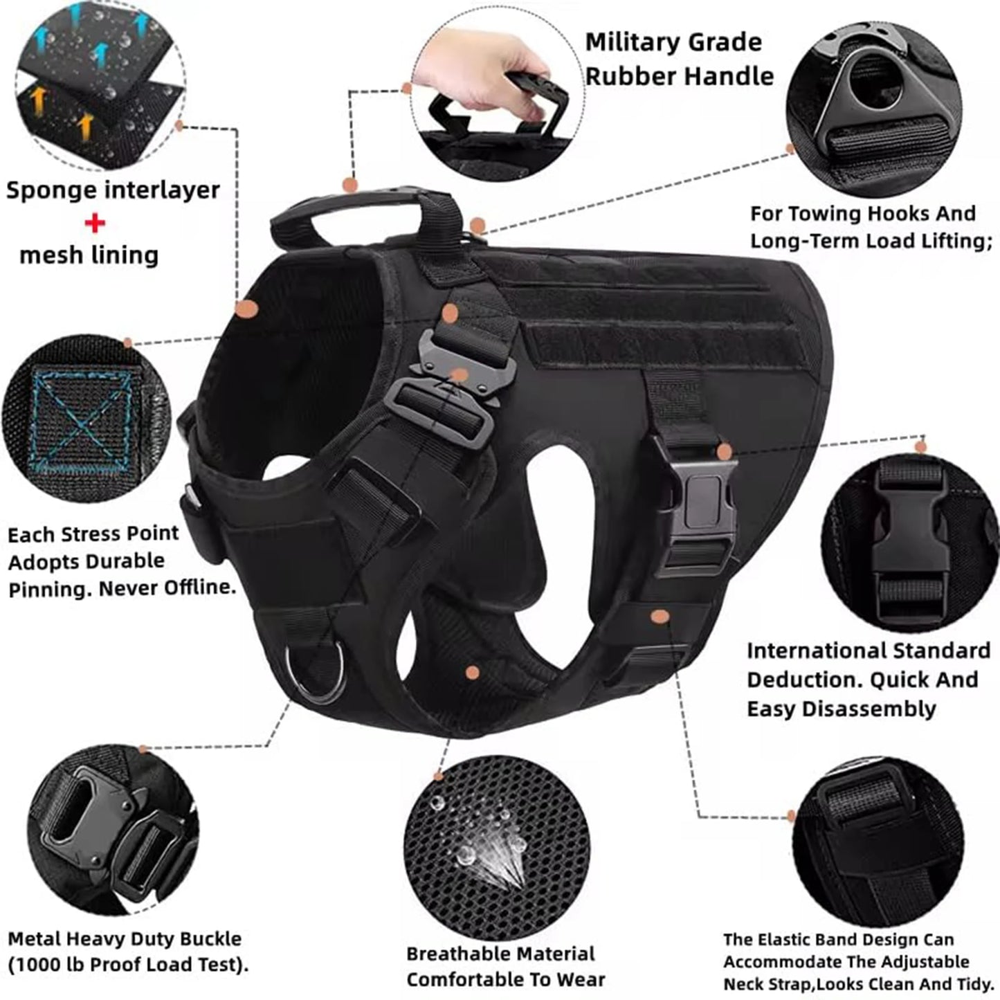 Tactical Nylon Dog Harness Vest With Quick Release Buckle