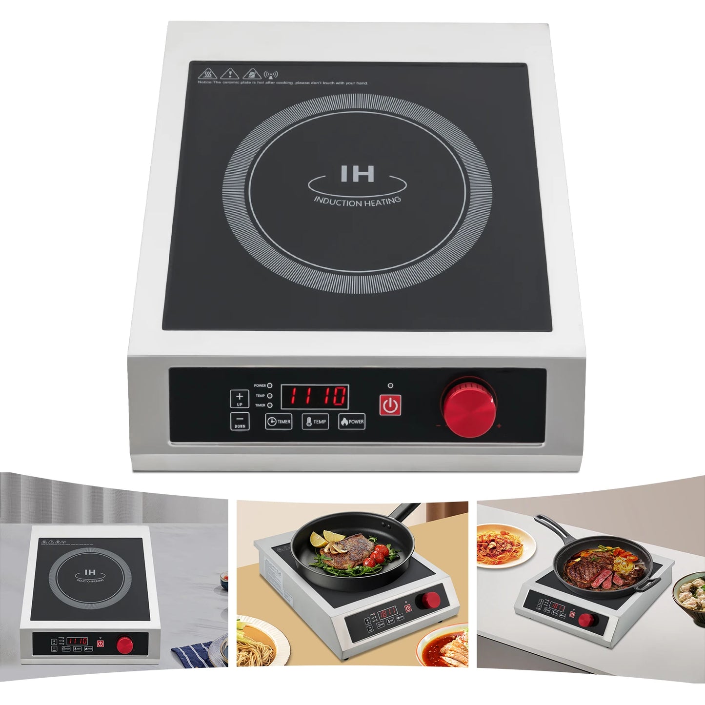 Sweetmile Commercial Induction Cooktop 3500W Stainless Steel Single Burner