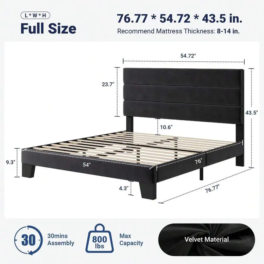Fabric Upholstered Platform Bed Frame With Wooden Slats
