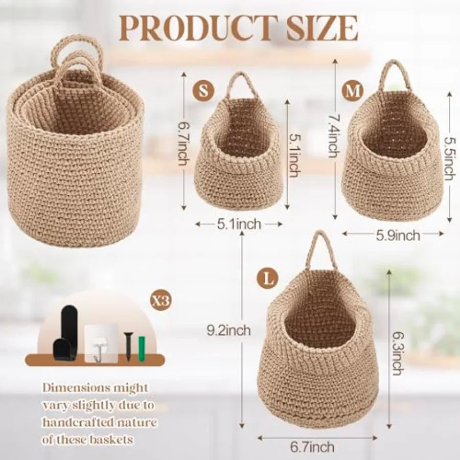 Boho Bamboo Hanging Wall Baskets For Kitchen Decoration And Storage