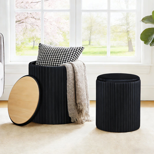 JHK Round Storage Ottoman Set With Hidden Compartment Footstool