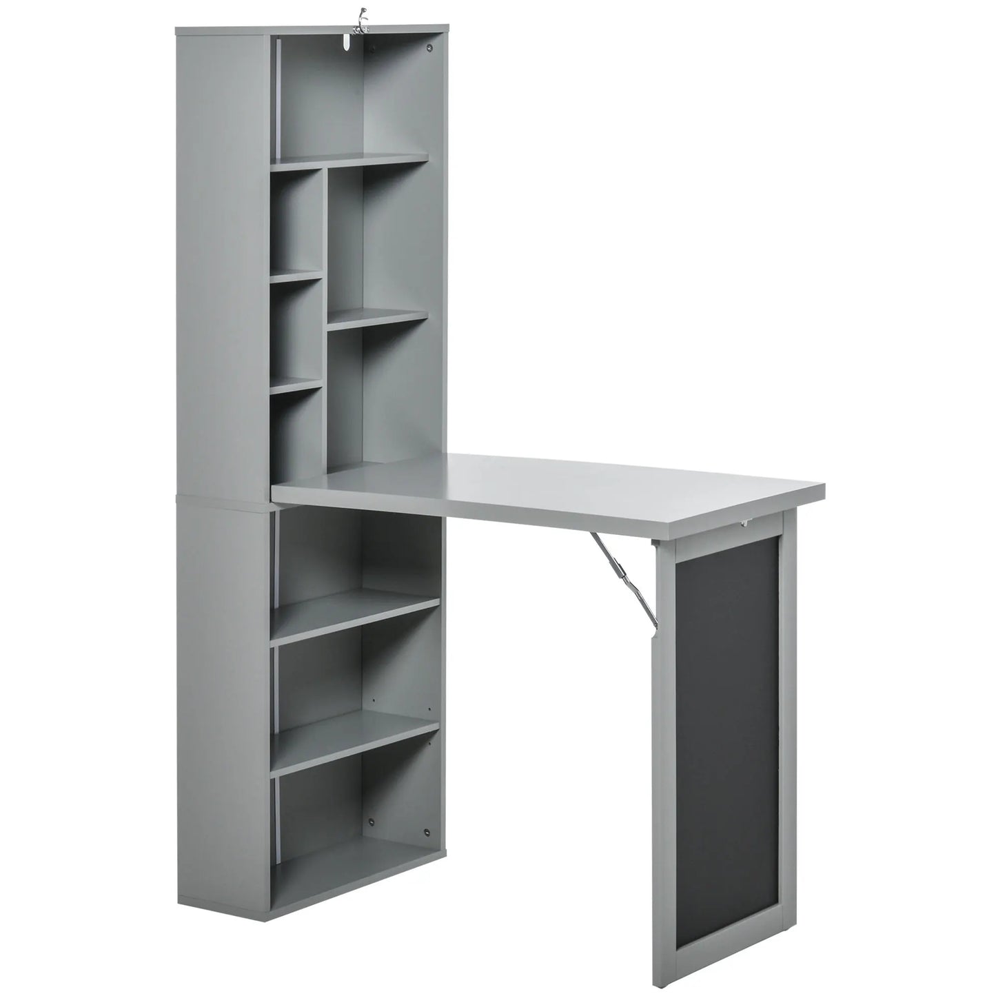 Homcom Wall Mount Fold Out Office Desk With Blackboard And Side Shelf