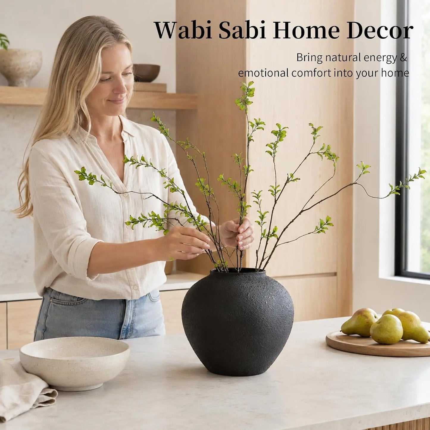 Rustic Porcelain Vase Centerpiece With Faux Greenery Home Decor