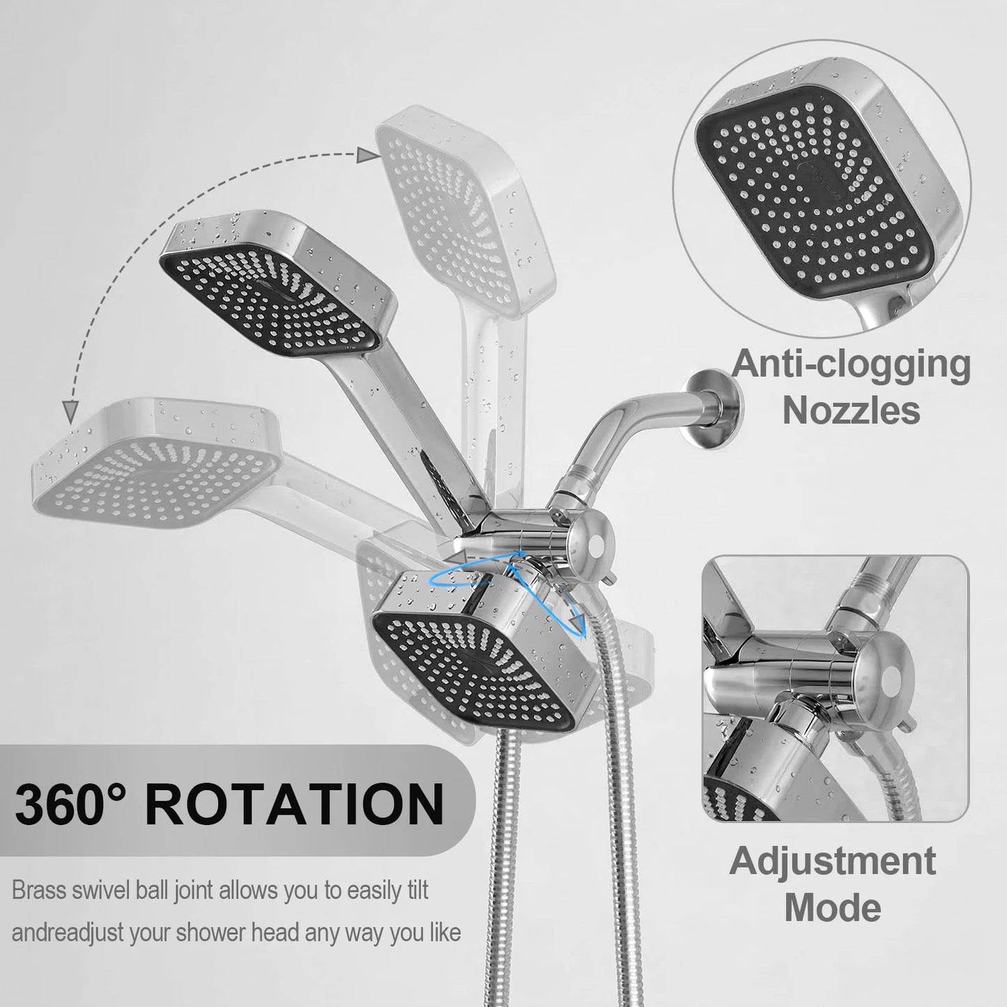 High Flow Wall Mounted Dual Rain Hand Shower Head Set