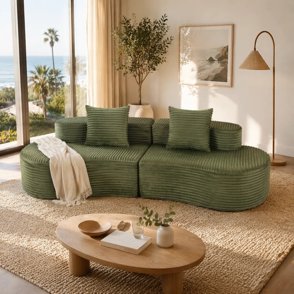 Fully Compressed Corduroy Cloud Couch With Lumbar Pillows For Home