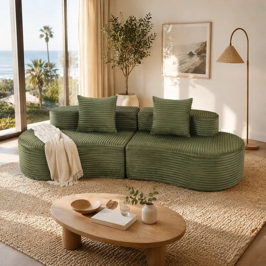 Fully Compressed Corduroy Cloud Couch With Lumbar Pillows For Home