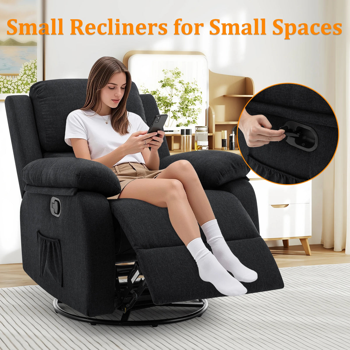 KORSER Swivel Rocking Recliner Chair For Adults And Small Spaces