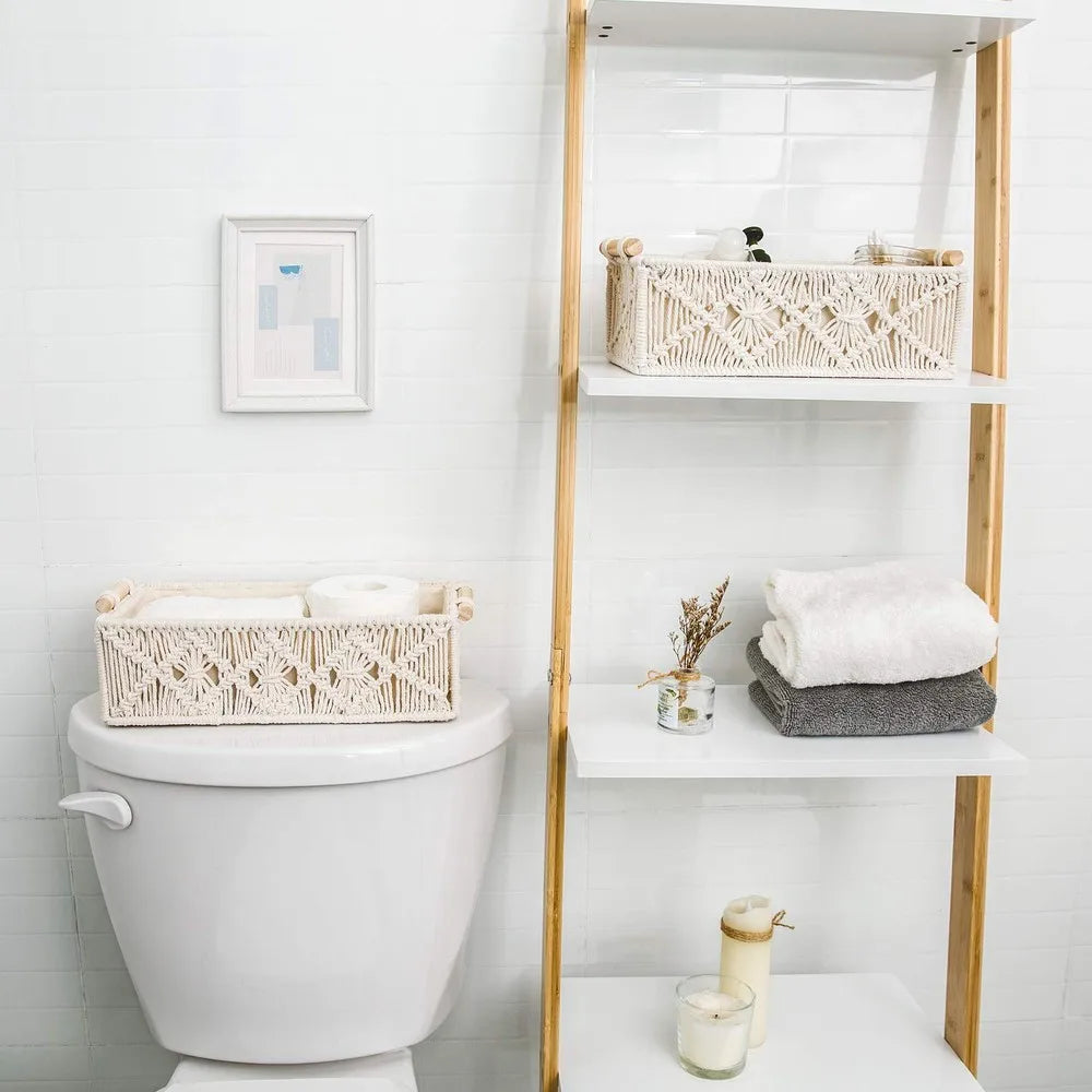 Macrame Hand Woven Storage Basket Boho Home Decor Organizer