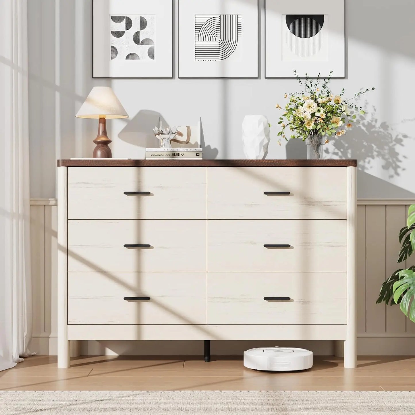 HiMISS 6 Drawer Wooden Dresser and TV Storage Cabinet