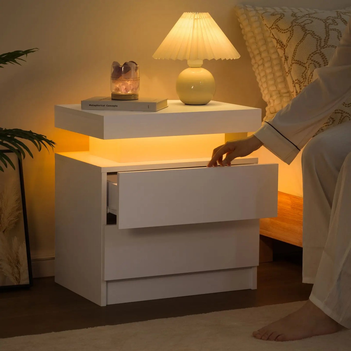 Cubehom LED Nightstand With Dual Drawers And RGB Lighting