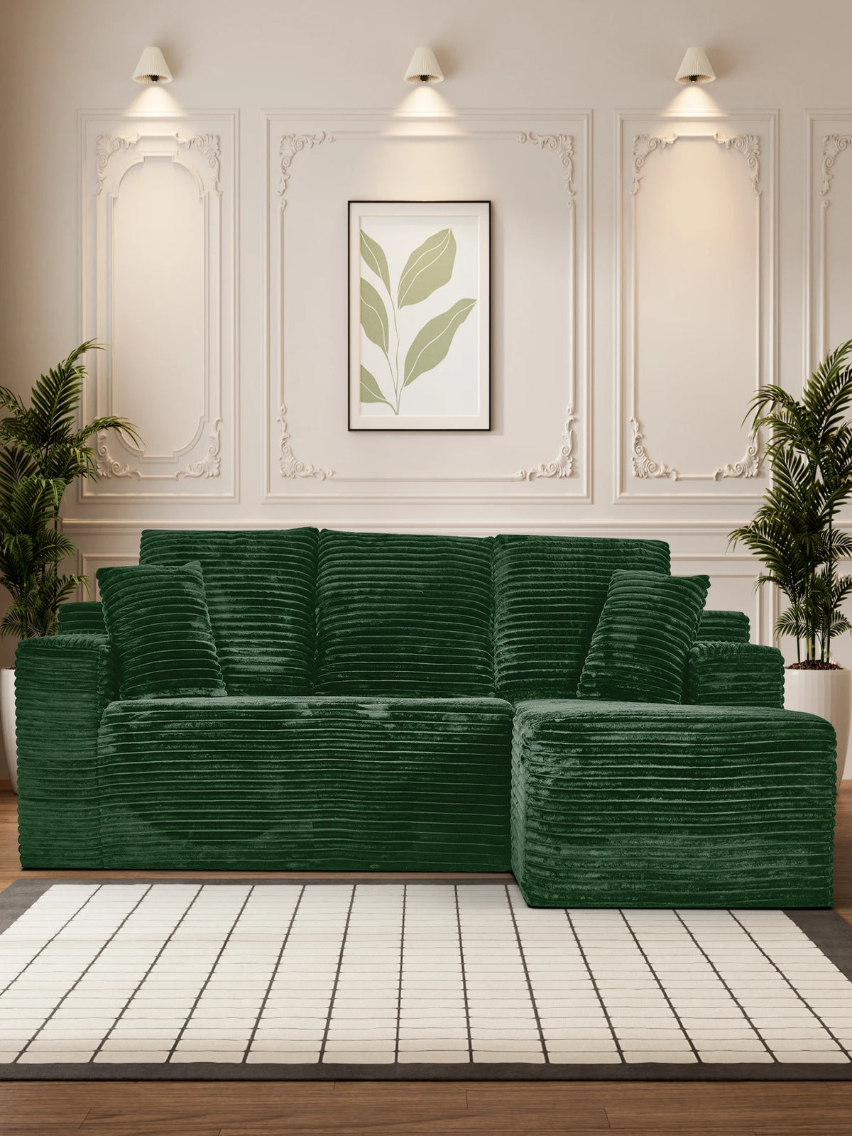 107 Inch L-Shaped Modular Sofa with Recliner and Chaise, Plush Corduroy Cloud Couch Sleeper, No Assembly Deep Seat Sectional for Living Room Apartment, Black