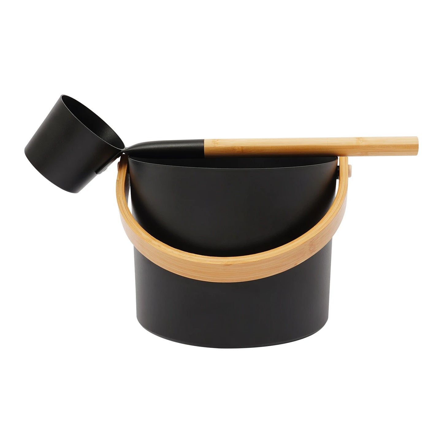Premium Aluminum Sauna Bucket With Bamboo Wood Ladle Set