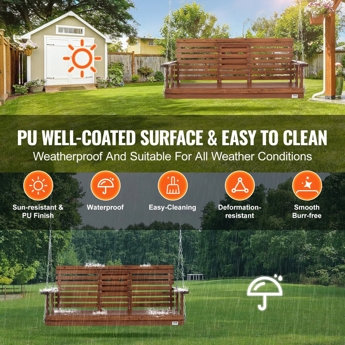 SucceBuy Cedar Wood Porch Swing For Outdoor Patio Bench