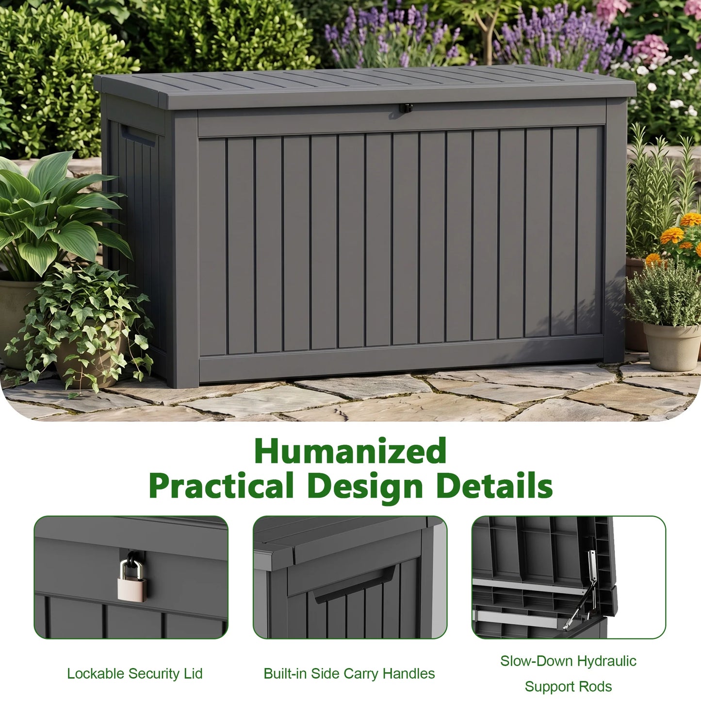 Waterproof Resin Outdoor Storage Deck Box With Lock