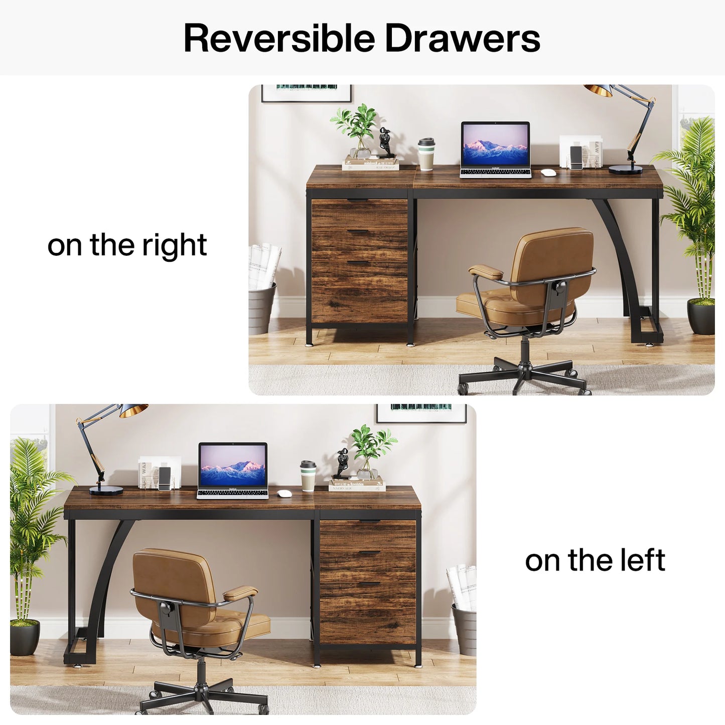 Tribesigns Computer Desk With Three Drawers Industrial Wooden Workstation