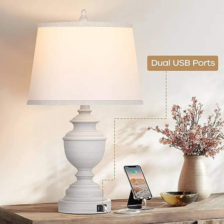 Modern Farmhouse Table Lamps With USB Charging Touch Control