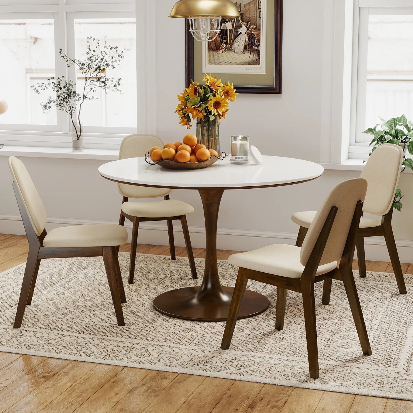 Homasis Upholstered Linen Dining Chair Set With Wooden Frame Design