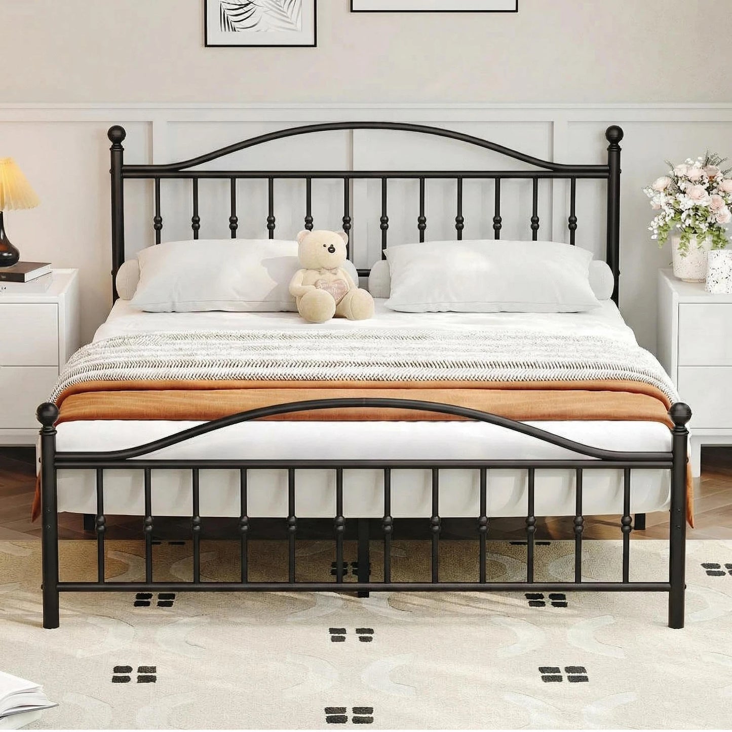 HiMiss Victorian Metal Bed Frame With Headboard And Footboard
