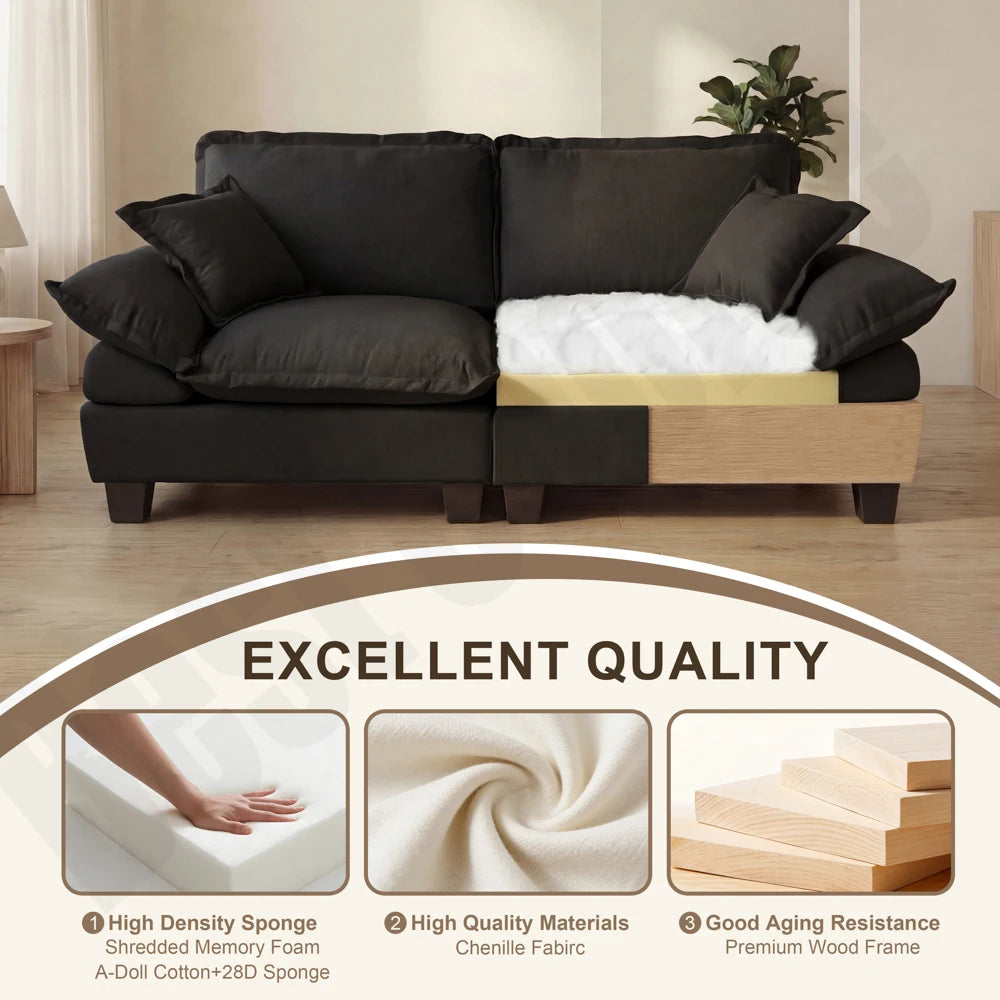 Modern Fabric Loveseat Couch With Deep Seating And Pillows