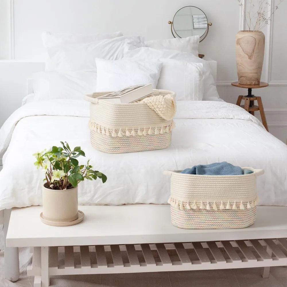 Decorative Cotton Rope Storage Baskets Woven Home Organizer Containers