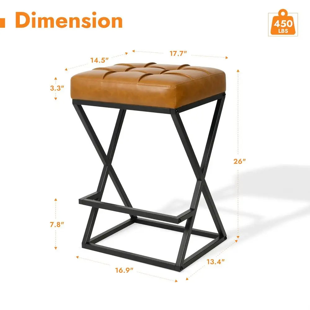 Modern Backless Faux Leather Counter Bar Stools Set Of 2